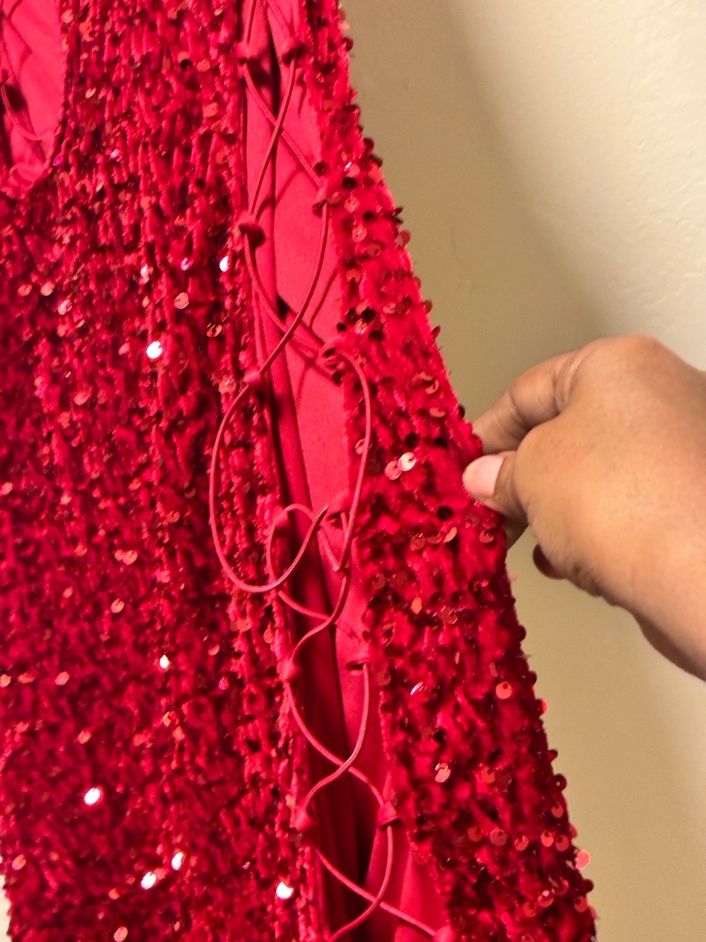 Fashion Nova Red Sequin Lace-Up Mini Dress - Picture 4 of 6